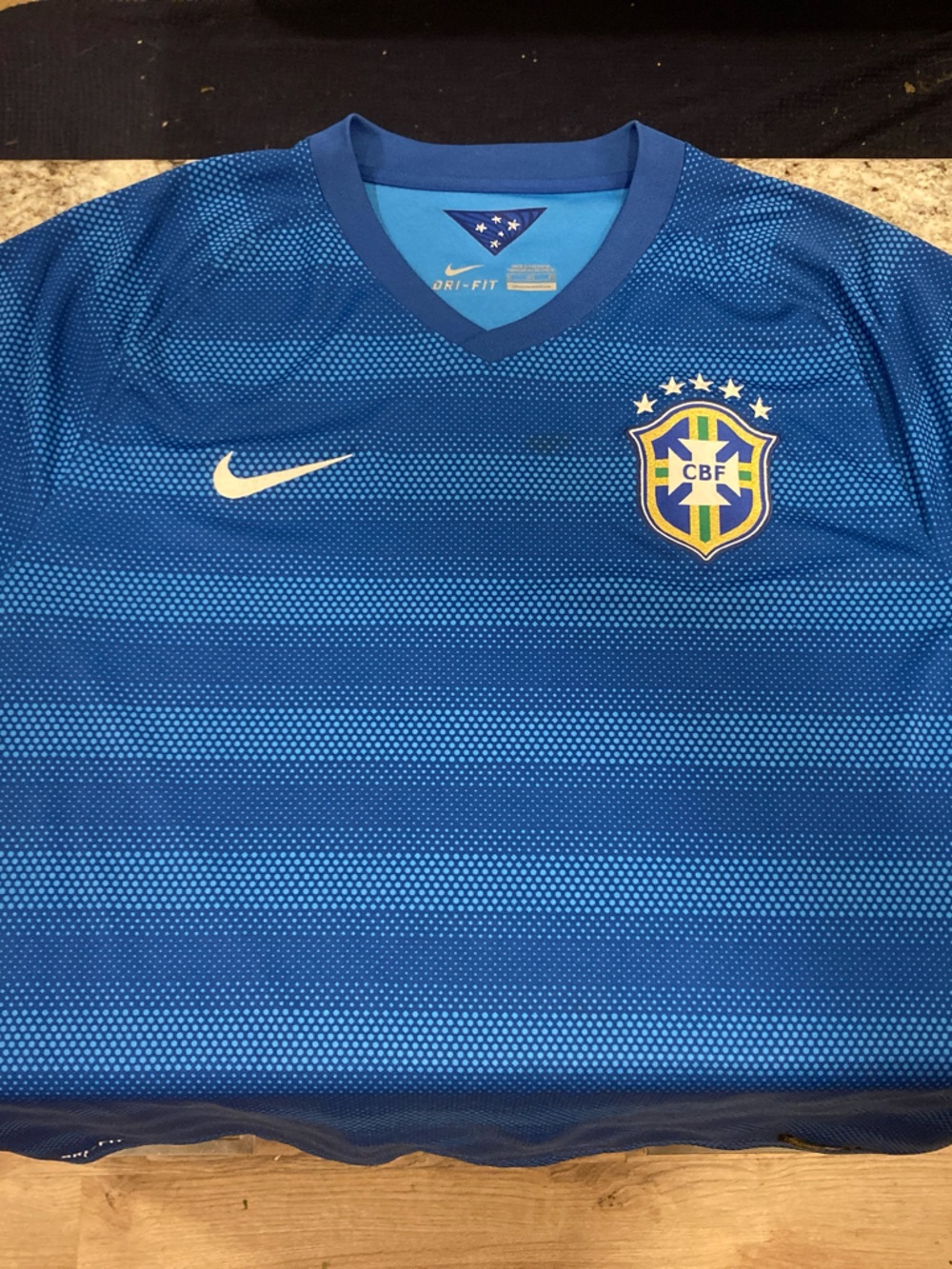 Nike Blue Brazil Football Jersey with Yellow Crest